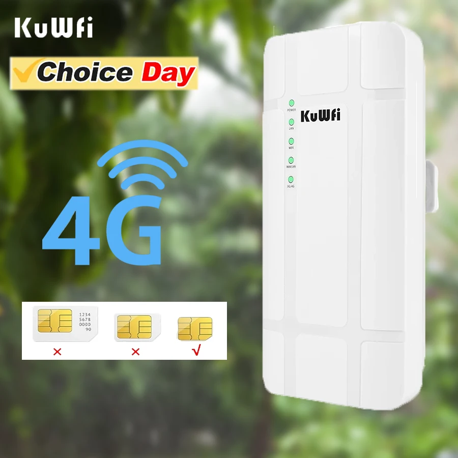 KuWFi 150Mbps Outdoor 4G LTE Router Wireless Wi-Fi CPE Router CAT4 with 24V POE Adapter RJ45 WAN LAN Port for IP Camera