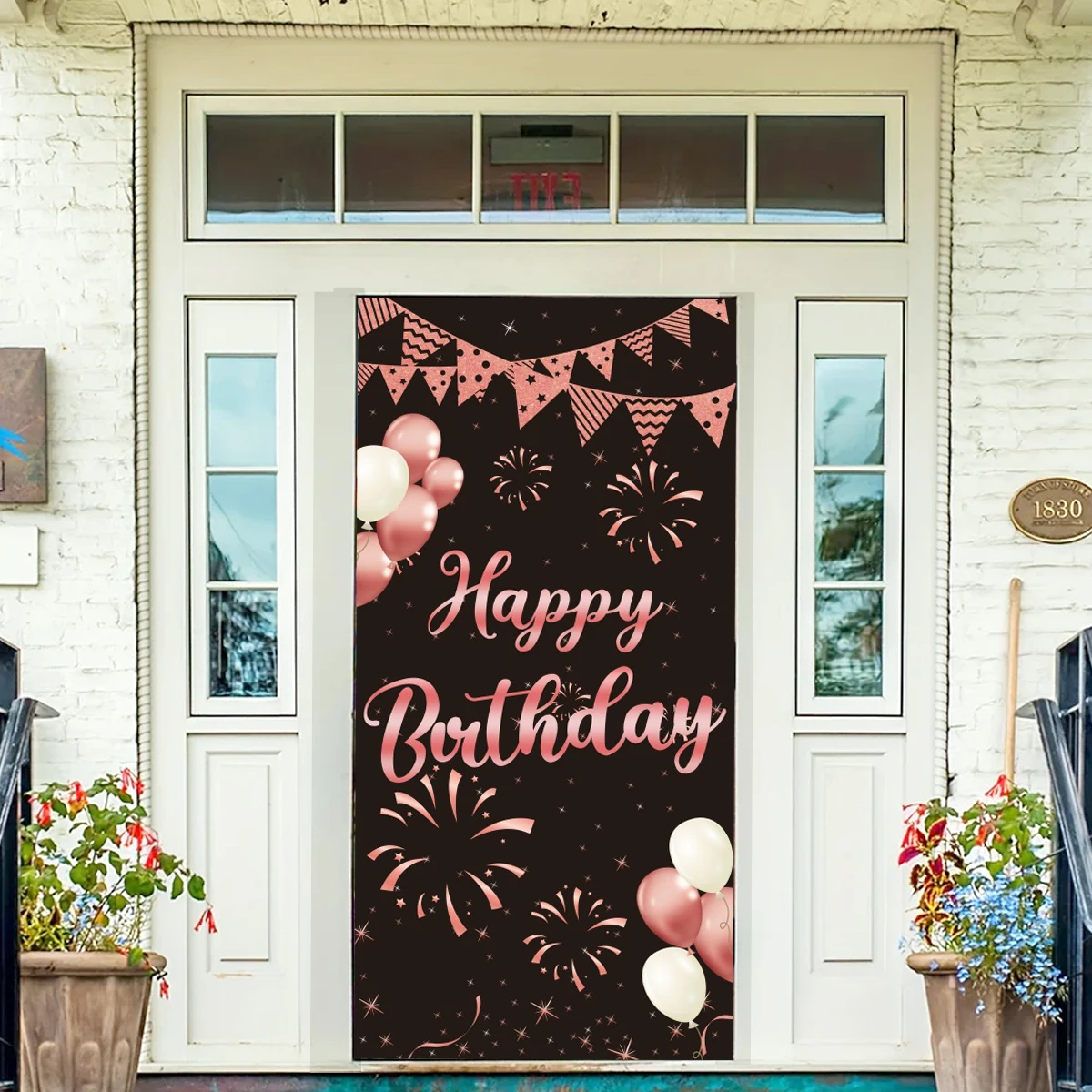 Happy Birthday Door Cover Banner Background Birthday Party Balloon Ribbon Door Curtain Hanging Banner Porch Decoration