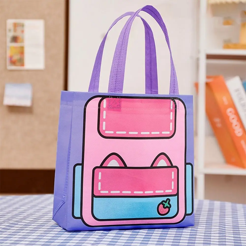 Cartoon Print Non-woven Shopping Bag Durable and Wear-resistant Dopamine Color Printed Handbag Reusable Large Capacity