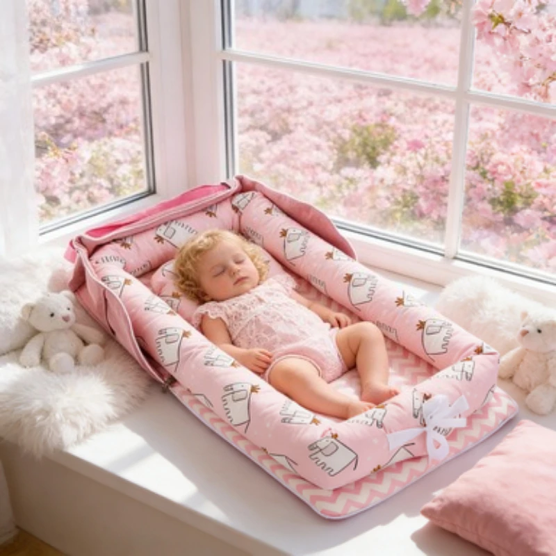 

2026 New Portable Cartoon Baby Bed Lightweight Travel Crib for Infants with Soft Mattress Easy Fold Design