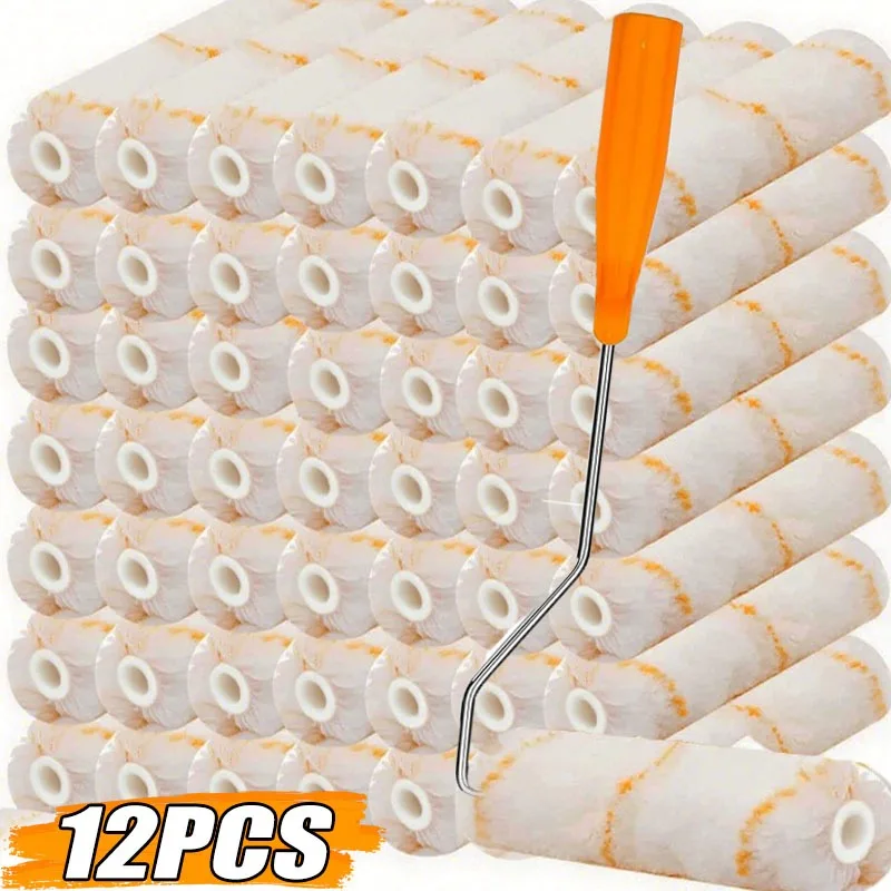 

6/12PCS Paint Roller Kit Thumb Roller Core with Plastic Handle Mini Wall Paint Roller Bracket Home Wall DIY Paint Repair Tools