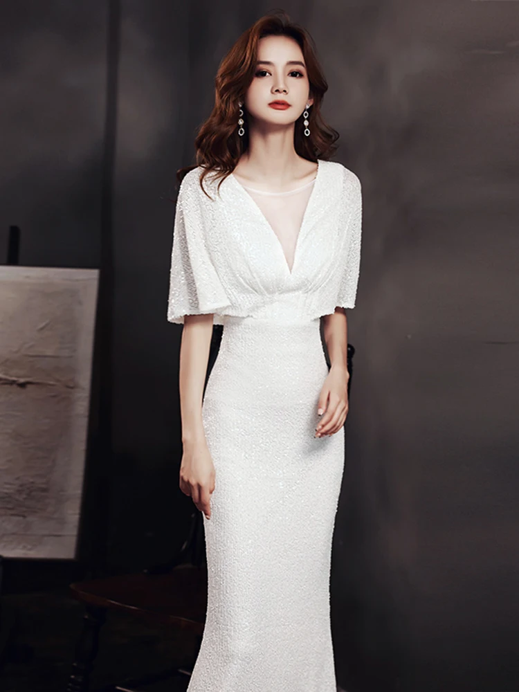 

Ele White Evening Gown Women's High-End Sensation Luxury Fi Tail Skirt Important Ocns Cany Yearly Meeting Beaut...