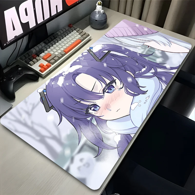 

Mouse Pad PC Kawaii Anime Extended Desktop Mouse Mat Blue Archive Yuuka Keyboard Pad Laptop Cute Girl Non Slip Mousepad For Gift