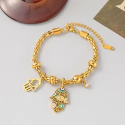 Hamsa Hand of Fatima Evil Eye Charm Bracelet For Women Gold Color Stainless Steel Wrist Chains Luxury Jewelry Birthday Gifts