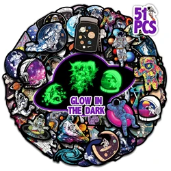 51PCS Glow in The Dark Outer Space Astronaut Stickers, Aesthetic Cartoon DIY Skateboard Motorcycle Luggage Waterproof Sticker