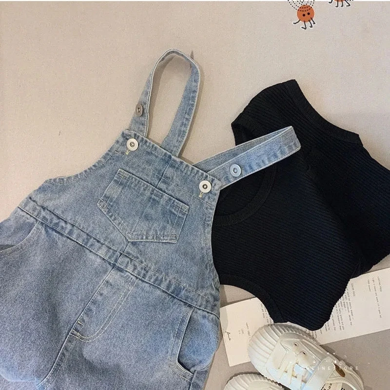 Spring Autumn Boys Girls Baby All-match Casual Jeans Light Color Denim Overalls Trendy Baby Thickened One-Pieces Denim Overalls