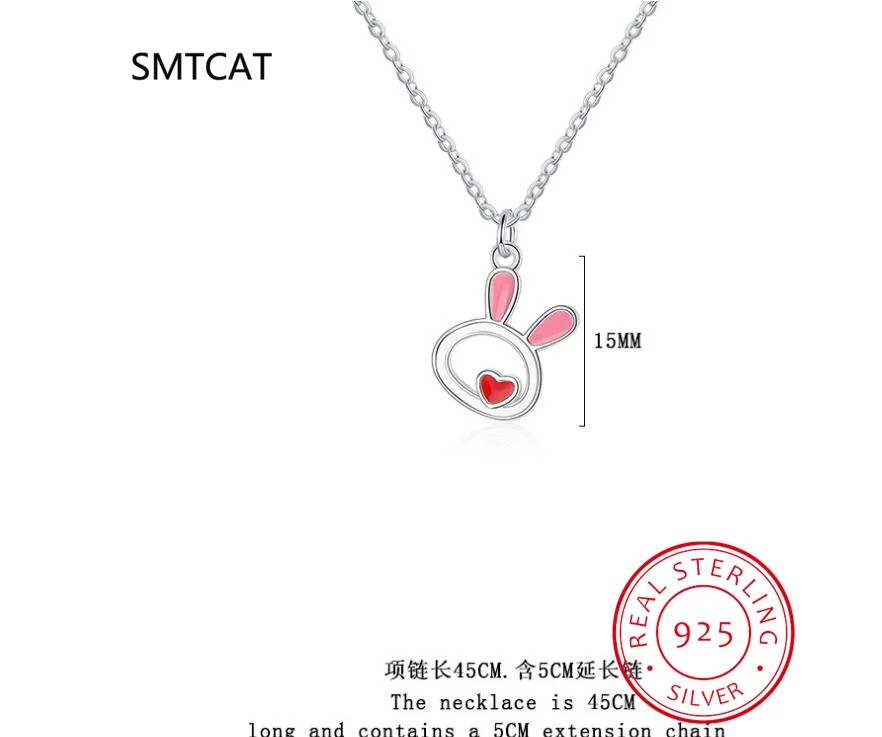 925 Sterling Silver Fine Jewelry Set Cute Animal Rabbit Necklace+Earring Two piece set joyas de plata For Women Girl Gift