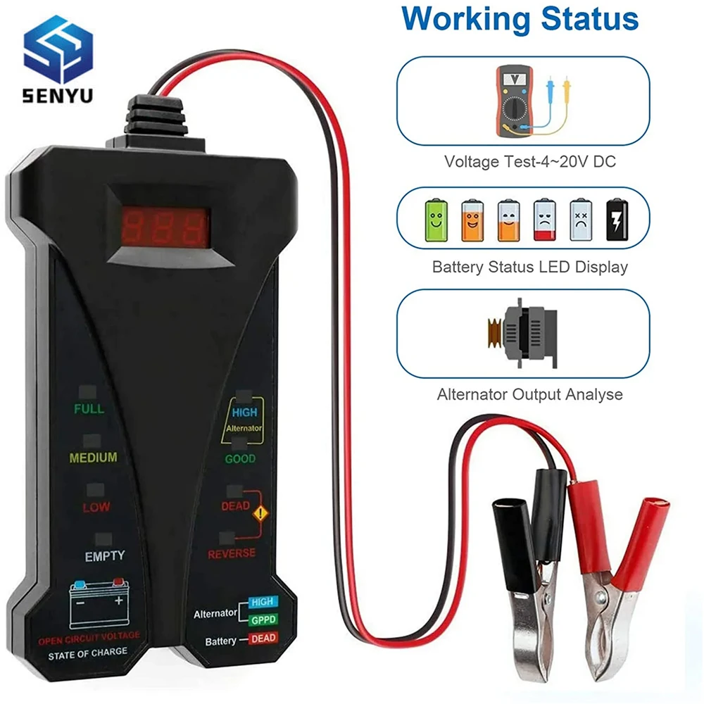 12V Car Battery Tester Digital Alternator Tester LED Lights Display Car Diagnostic Tool Auto Battery Tester Analyzer for 4-20v