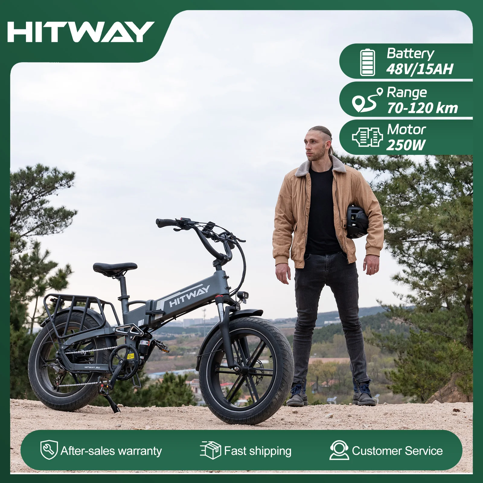 HITWAY Vélo électrique 48V 15Ah, 250W E Bike, 70-120 km d'autonomie, pneus 20, contrôle APP, 7 Vitesses, BK10S Pro
