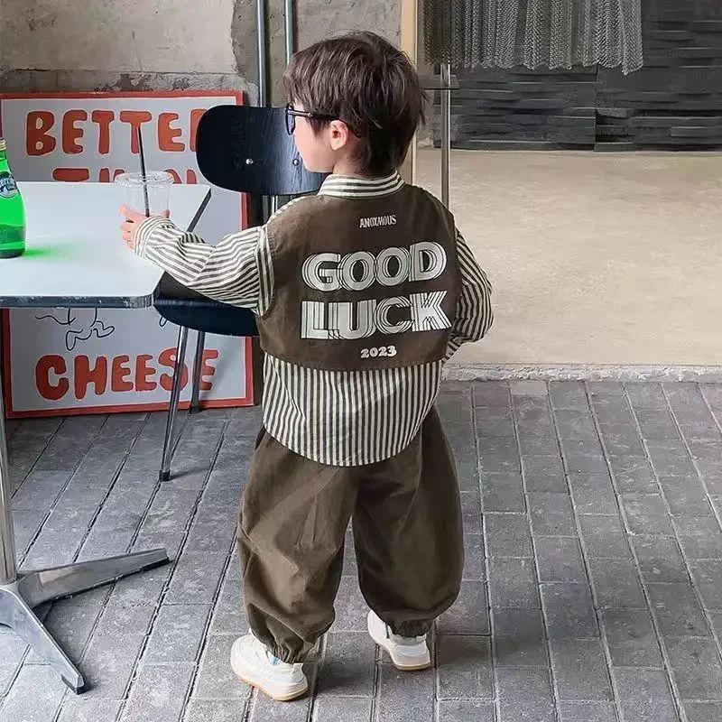 

Spring Autumn Boy Suit Striped shirt+pants Set Kids Tracksuit Child Outfit Student Suit Children's Clothing
