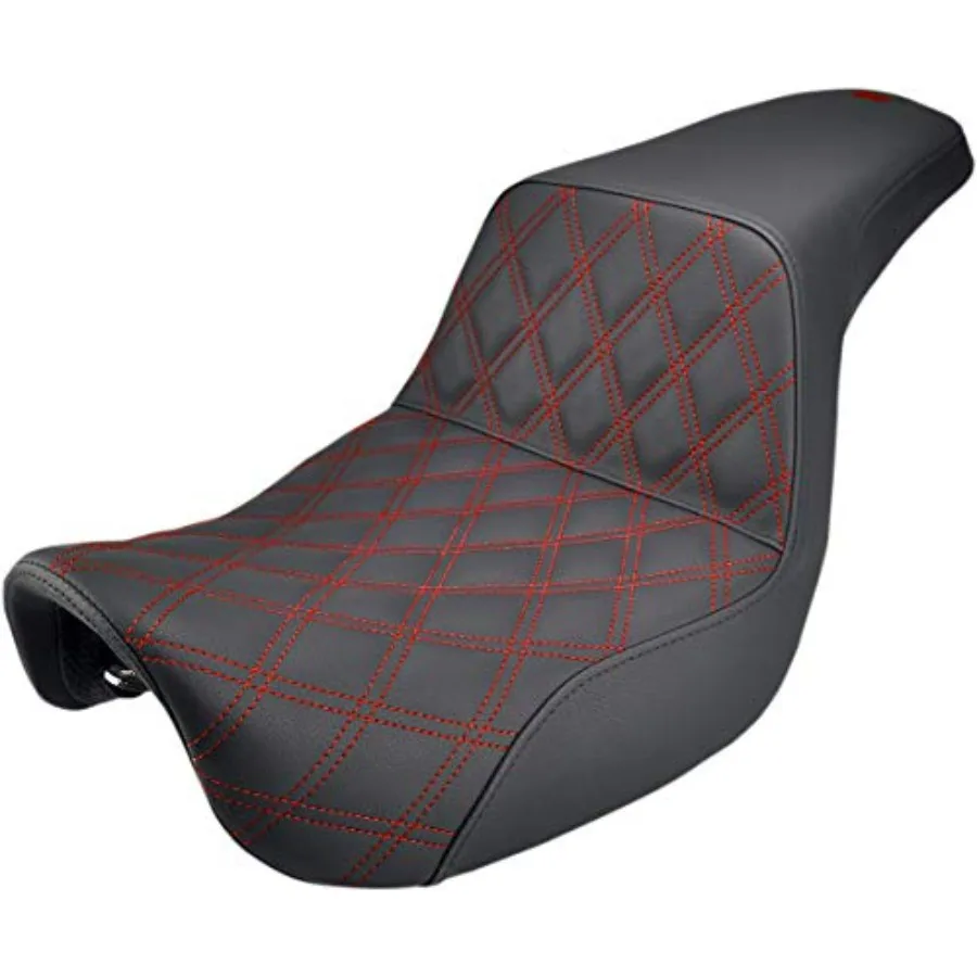 

Step-Up LS Seat for motorcycles, black synthetic leather with red lattice stitch, ergonomic design and enhanced comfort