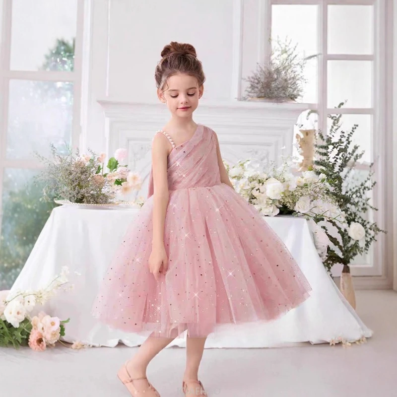 

Wed Dress 2025New Kids Princess Party Dresses Children Girls Glitter Birthday Gown Costumes Performance Outfit Vestido Matching