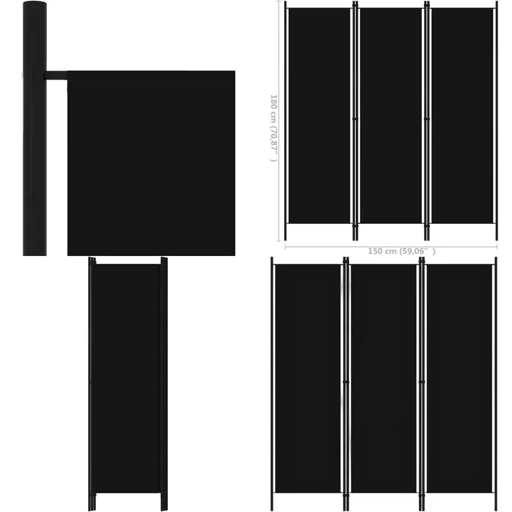 

Черная складная ширма из 3 секций, 59.1x70.9