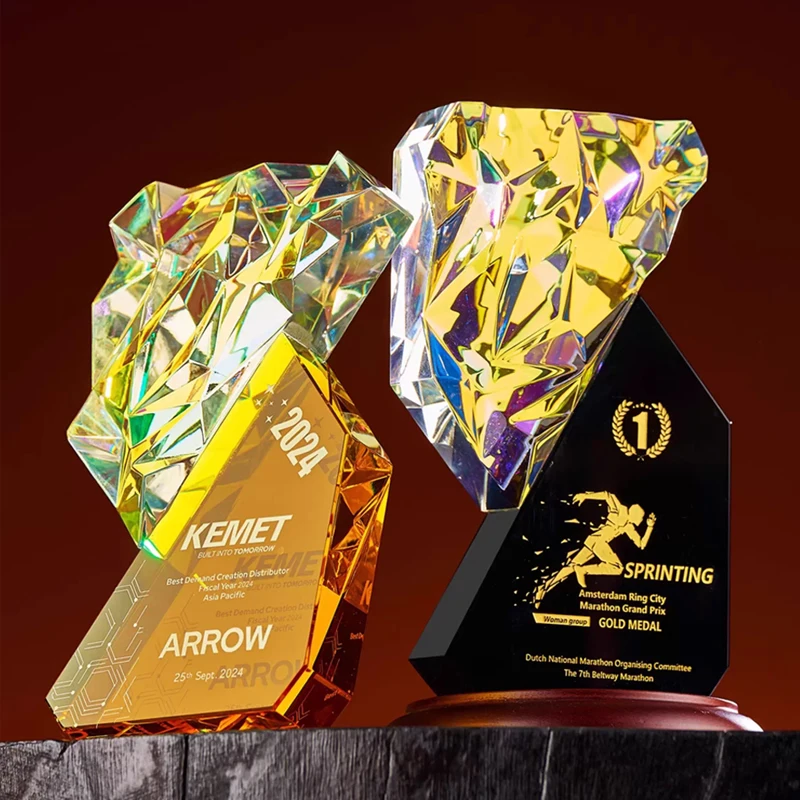 Customized Colorful Crystal Trophy, Company Annual Meeting Excellent Employee Award Souvenir Home Decoration Lettering Medal 1Pc