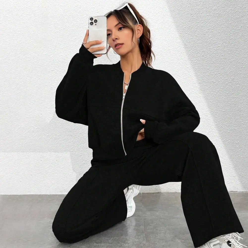 Female Lounge Set Zip Up Sweatshirt Wide Leg Pants Two Piece Tracksuit Women Long Sleeve Casual Sporty Sweatsuit Jogging Set