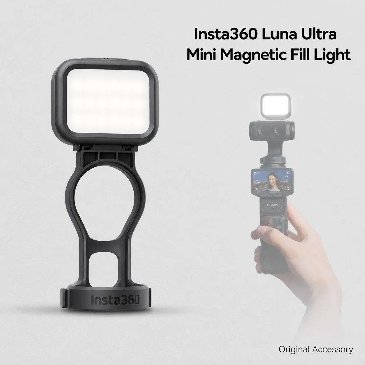 Insta360 Luna Ultra Mini Magnetic LED Fill Light 4 Color Temperatures 4 Brightness Levels 380min Runtime Vlogging Light