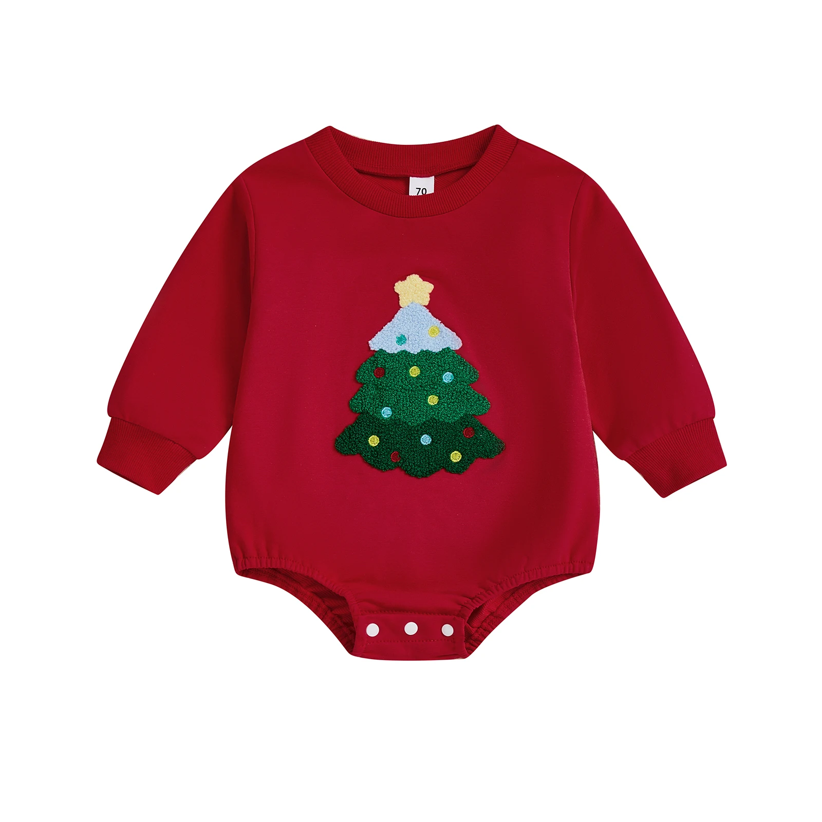 

Baby Christmas Sweatshirt Romper Tree Embroidery Long Sleeve Round Neck Bubble Jumpsuit