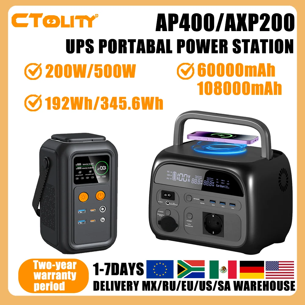 CTOLITY 200W 500W Tragbare Powerstation für Outdoor mit USV-Funktion, Reiner Sinuswelle, LiFePO4-Batterien, 220V Tragbare Stromversorgung