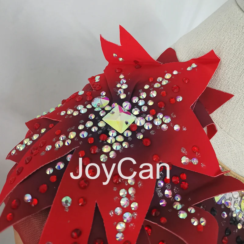 JoyCan-أحجار الراين ثدي جمباز للفتيات والنساء ، سبانديكس ، ملابس رقص أنيقة ، أحمر ، منافسة
