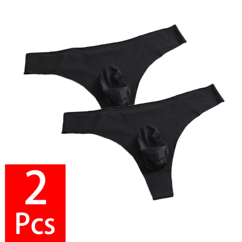 

2PCS/Lot Mens Sexy Breathable Underwear T-Back Panties Seamless Ultra-thin Male Low Waist Ice Silk 3D Pouch G-string And Thong