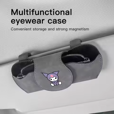 Sanrio Kuromi Car Sun Visor Glasses Storage Box Sunglasses Protective Case Suede Automobile Interior Organizer Accessories