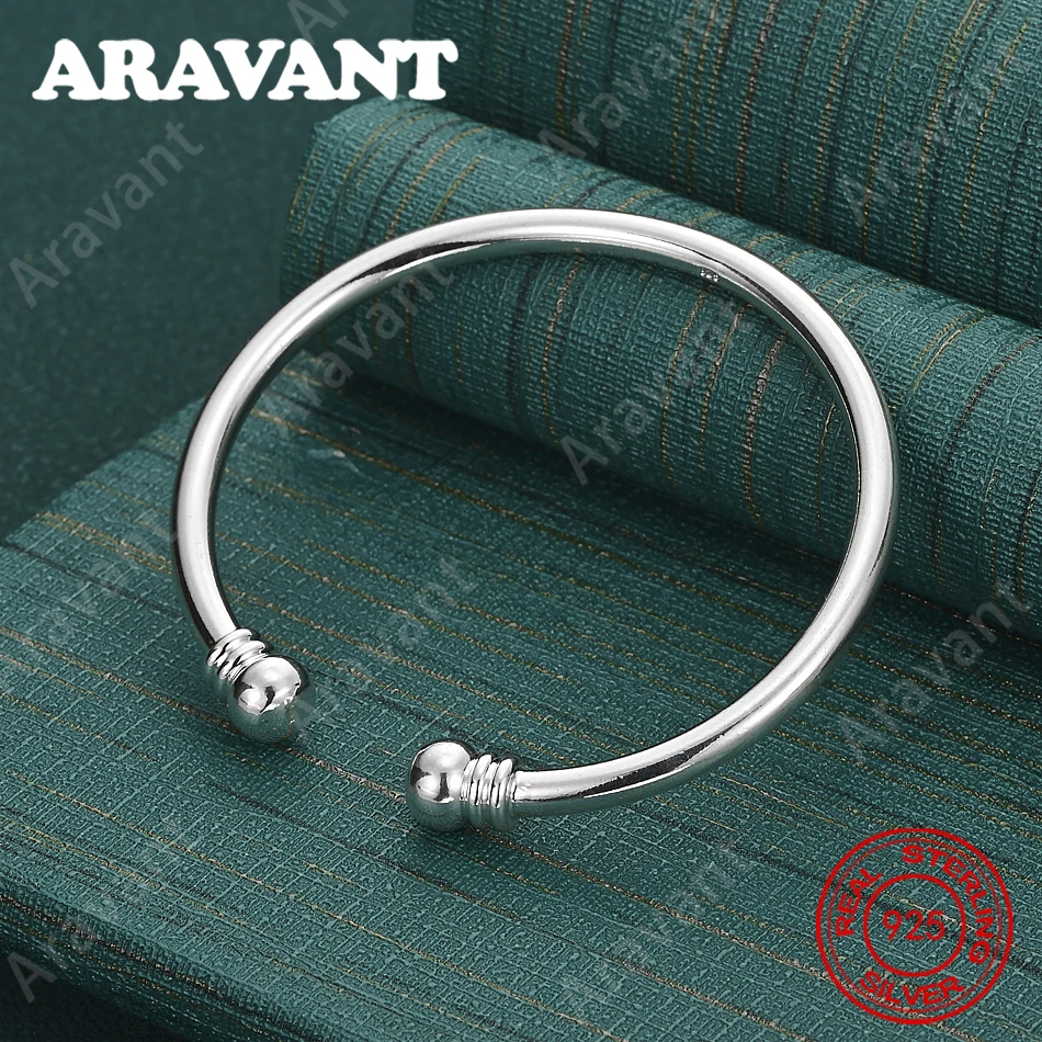 925 Sterling Silver, Polished Round Open Bangle, Women'S Commute Accessory, Christmas Gift Jewelry