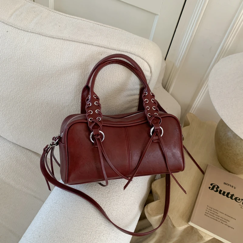 

PU Solid Color Zipper Top-Handle Bags 2026 New Temperament Versatile Retro Bags High Capacity Commuting Fashion Shoulder Bag