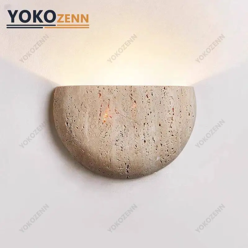 

YOKO G9 LED Half Moon Wall Sconce White Travertine Stone Light Nordic Japanese Modern Bedroom Living Room Corridor Home Decor