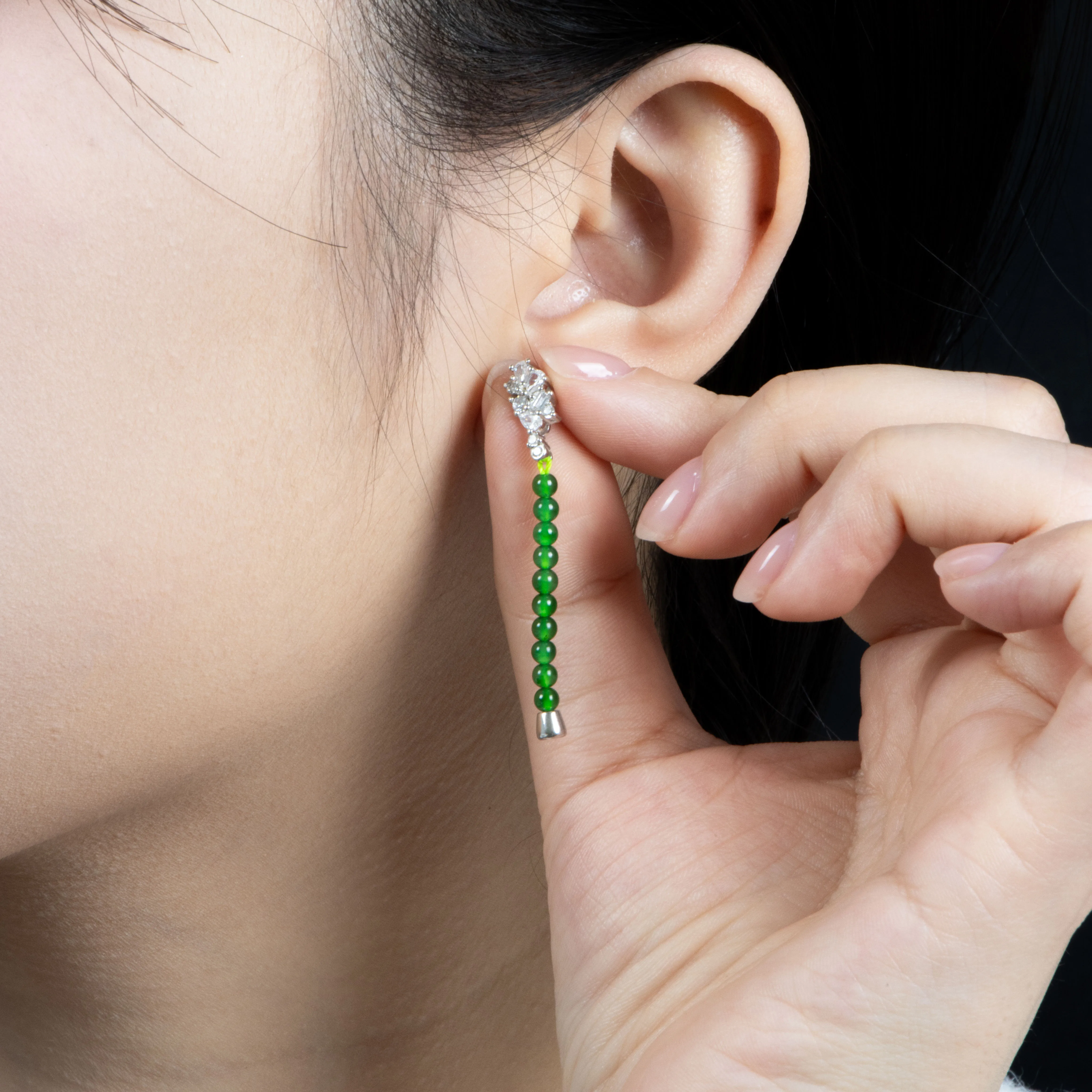 Vintage 925 Silver With Natural Jade Earrings Ethnic Style for Women Engagement and Anniversary Jewelry