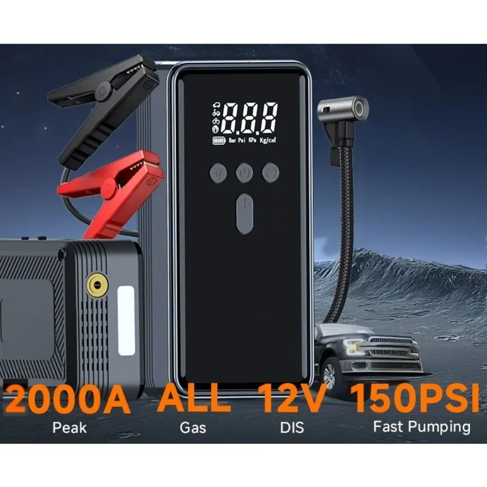 

2000A Jump Starter with Air Compressor 12V 7.0L Gas/5.5L Diesel Car Battery Starter 150Psi Digital Tire Inflator Power Bank