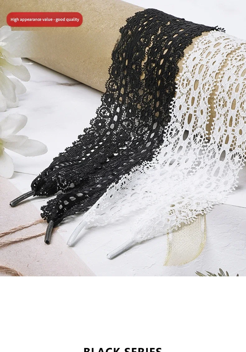 Seiden-Spitzen-Freizeitschuhbänder 3cm Breite Flache Schnürsenkel in Verschiedenen Farben Schuhbänder für Schuhzubehör 120/140/160CM – Detail 1