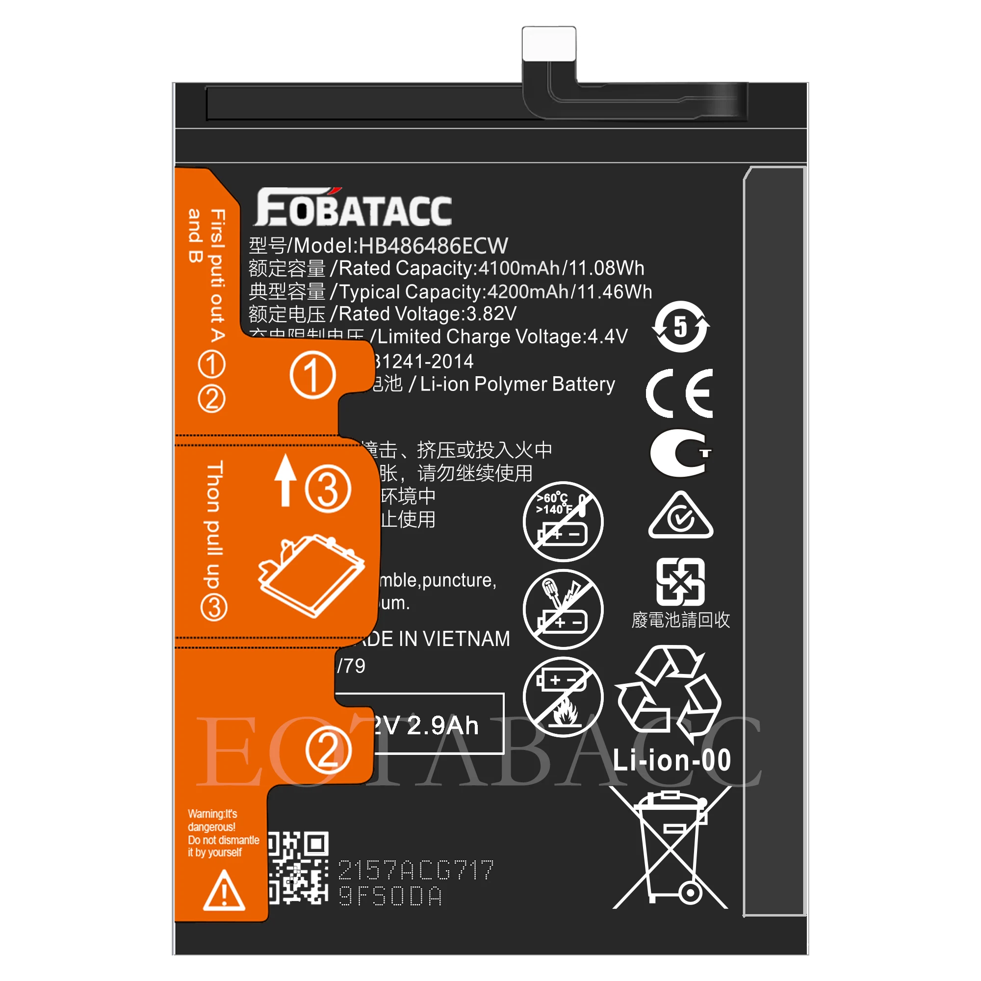 EOTABACC 100% New Original Battery HB486486ECW For HUAWEI P30P/ P30 Pro/Mate 20 Pro/Mate 30 Lite/Mate20X 5G Battery +Tools