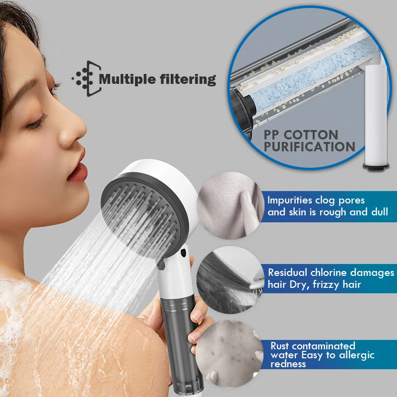 3 Mode Adjustable Shower Head New Pressurized Structure Design Water Saving Filterable Shower with Silicone Nozzle for Bathroom