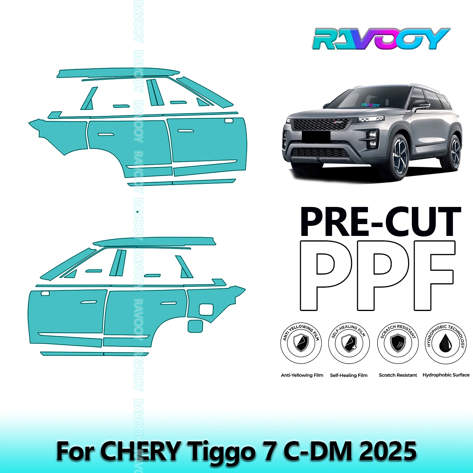 

For CHERY Tiggo 7 C-DM 2025 8.5mil Clear Matte Pre-Cut PPF Door & A/B Pillar Kit TPU Paint Protection Film Set