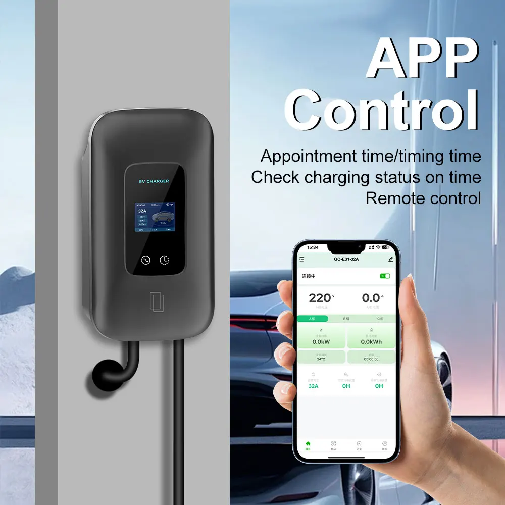 ADPOW Type1 j1772 EV Charger 32A 40A 50A Electric Vehicle Charging Station APP WiFi EVSE Pile Wall Mount 5m Charging Cable