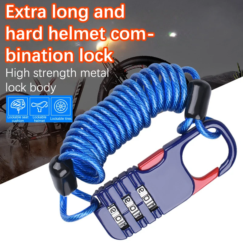 Bicycle Anti Theft Motorcycle Three Digit Password Combination Safety Cable Wire Rope Helmet Lock Safety Rope Lock