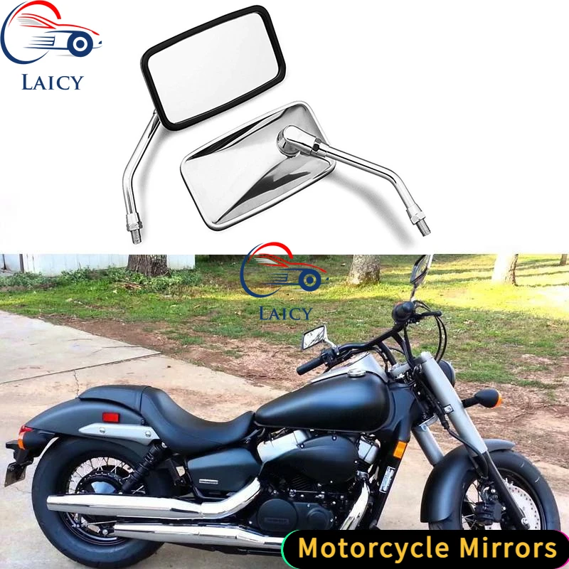 LAICY M10 Motorcycle Rectangle Rear view Wing Side Mirrors Chrome for Honda Shadow Spirit 750 1100 VLX600 VT600C VTX1100