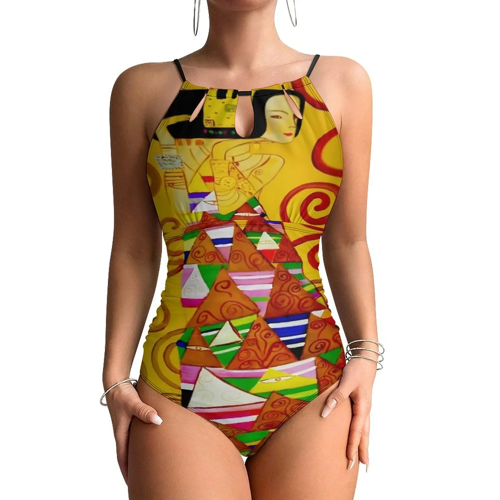 Gustav Klimt Swimsuit Sexy Abstract Art Print One Piece Swimwear Push Up Bodysuit Vintage Holiday Pool Beach Wear