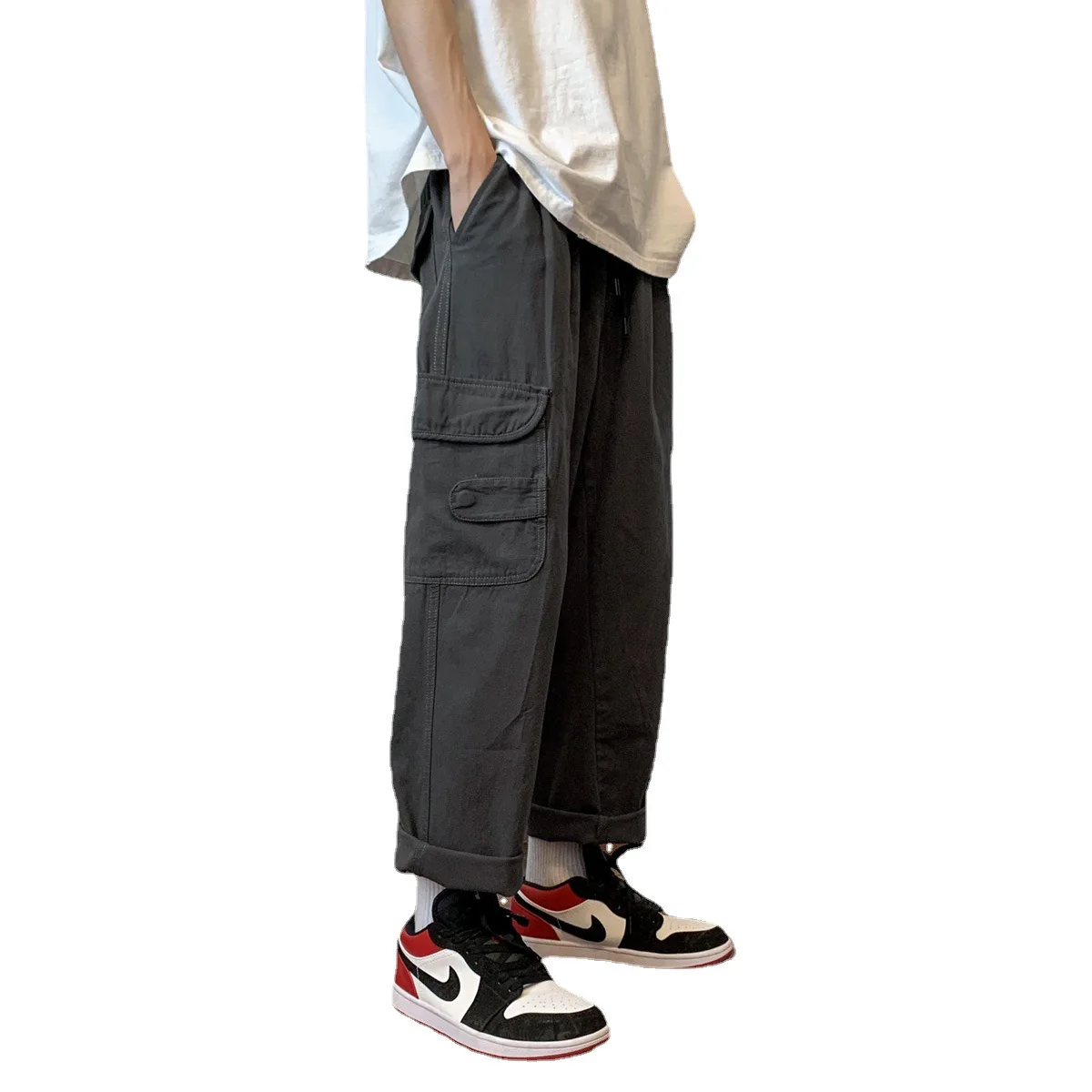 Pantalones japoneses rectos finos de verano para hombre, monopatín callejero Retro americano