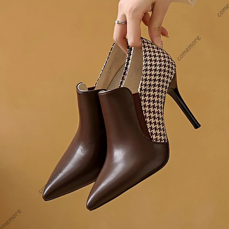 

Comemore Women's 2026 Spring Autumn New 8cm Stiletto High Heels Pointed Toe Slip-On Shoes for Women Elegant Splicing Dress Pumps