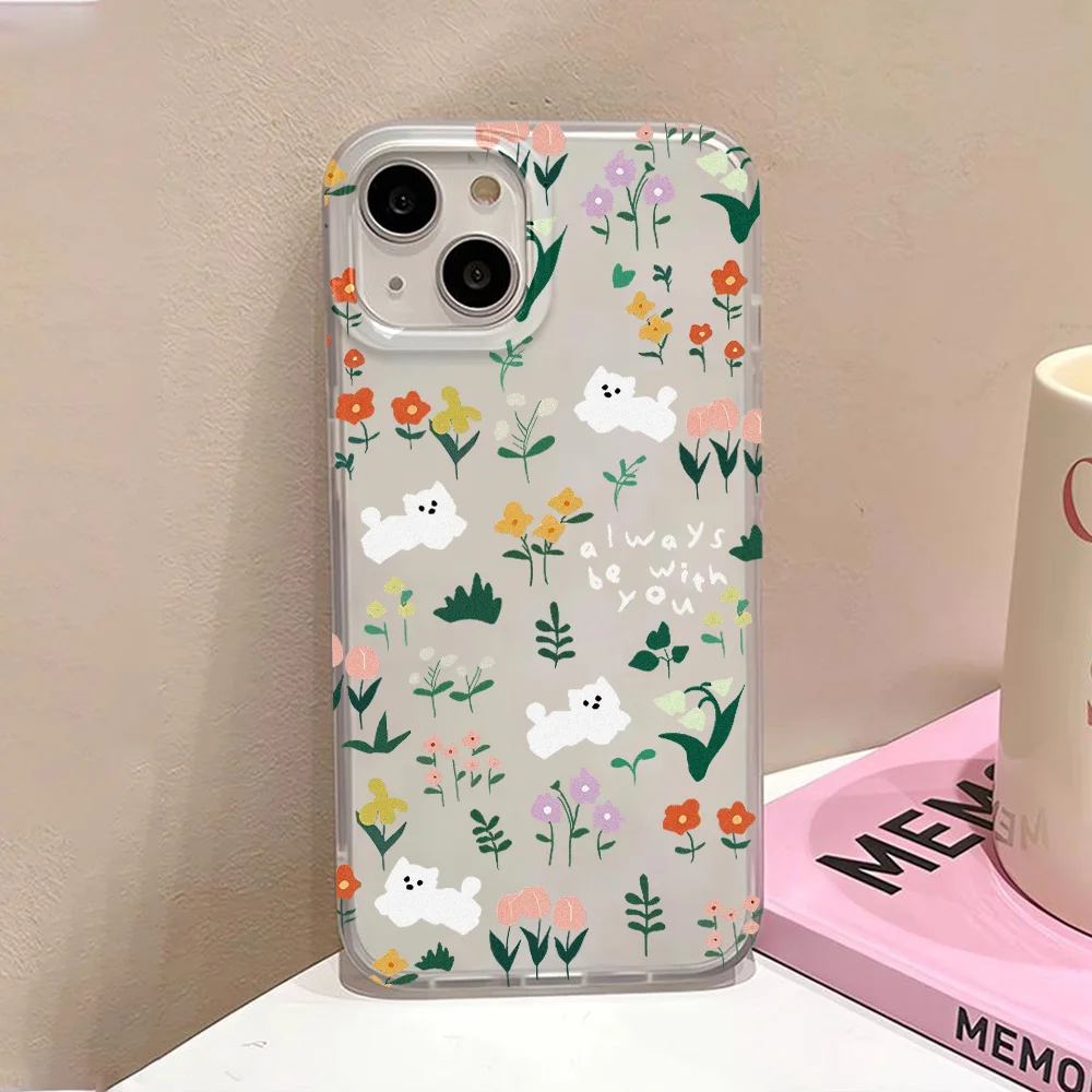 Soft TPU Matte Phone Case for iPhone 11 13 14 Plus 15 Pro Max 12 Mini 13promax 14promax 15promax Flower Transparent Fundas Cover