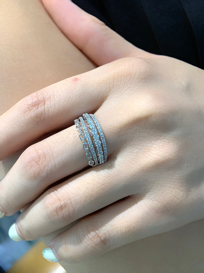 LUOWEND 100% 18K الذهب الأبيض خواتم فاخرة لامعة تصميم 0.68 قيراط الماس الطبيعي الحقيقي خاتم الخطوبة للنساء غرامة مجوهرات #6