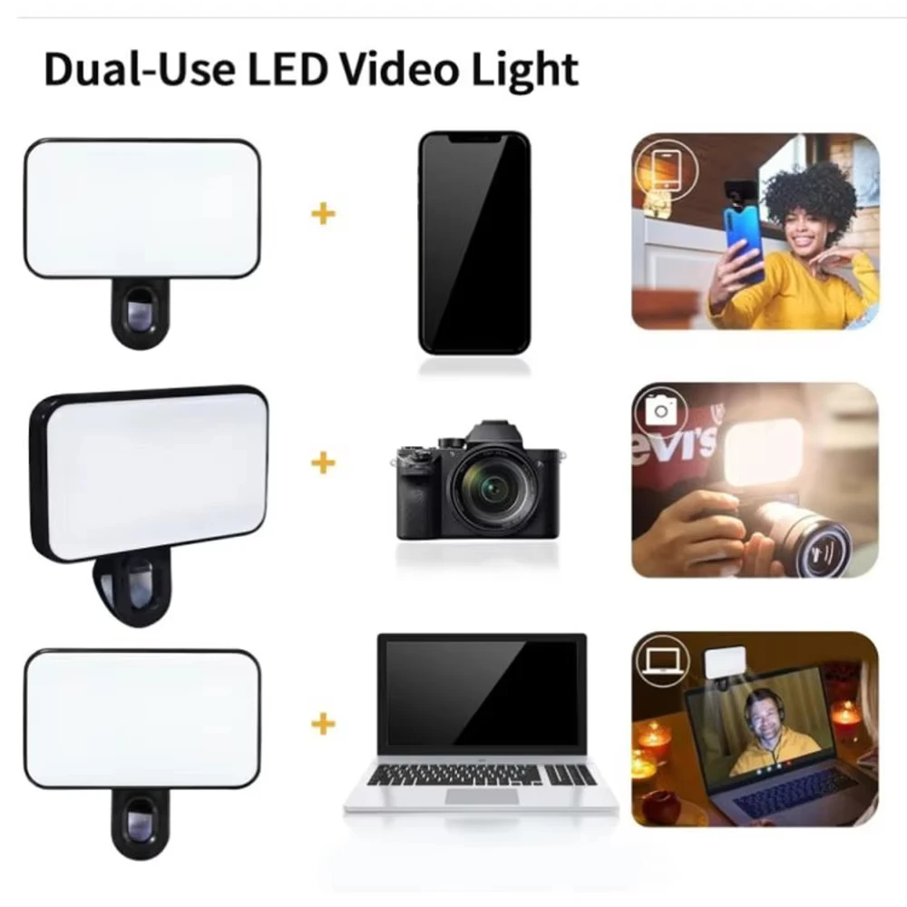 Mini luz de relleno para selfies con 3 modos de color y clips de brillo ajustables para fotografía de su teléfono o computadora Luz LED