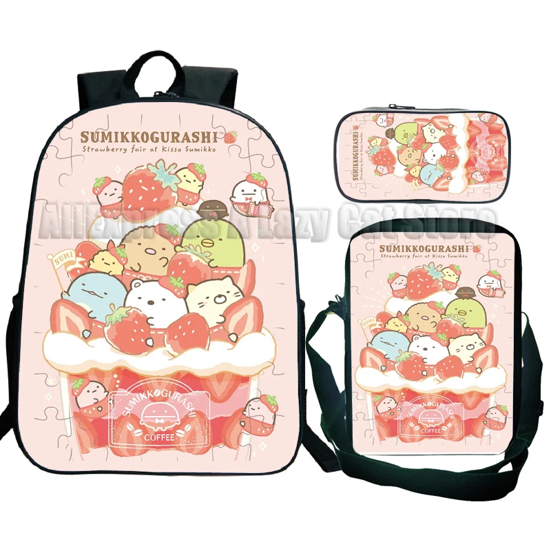 Sumikko gurashi anime mochila, mochila escolar, desenhos animados, bonito, presente para crianças, 3pcs