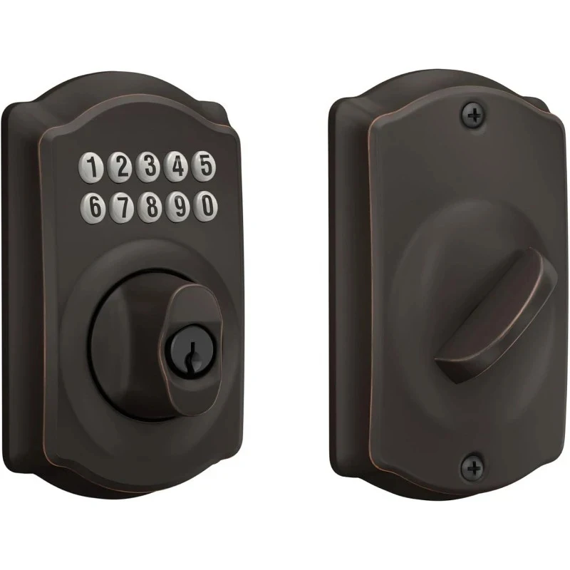 Electronic Keypad Deadbolt – Keyless Entry, Aged Bronze, Front, Offices