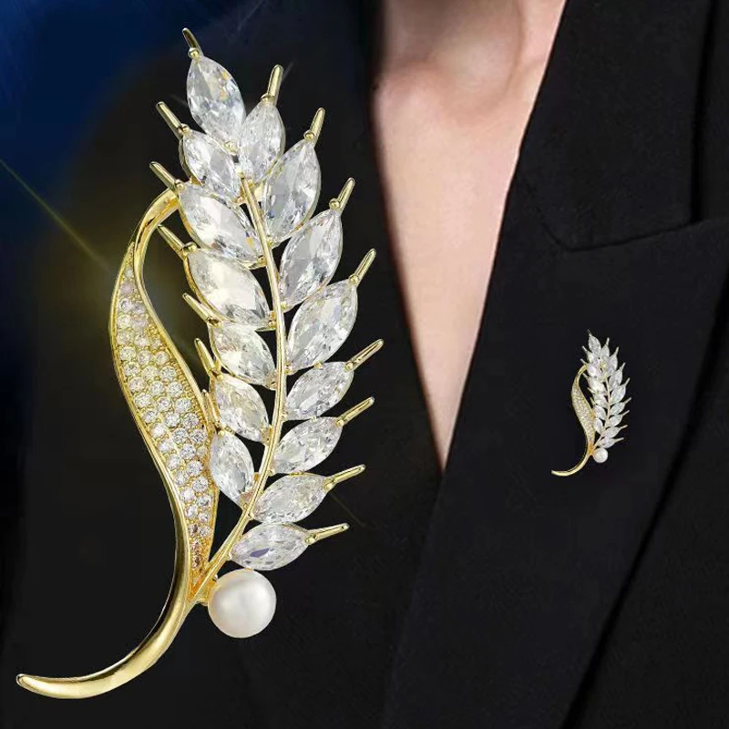 New Fashion Crystal Wheat Pearl Brooches Pin For Women Clothing Coat Jewelry Party Accessries Gifts