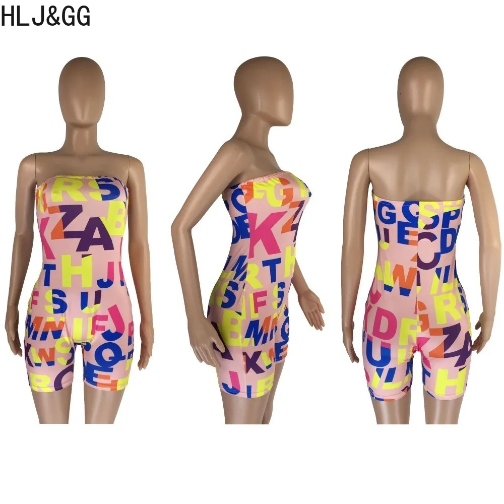 HLJ & GG Romper tabung Graffiti Prit wanita, Jumpsuit ramping Backless tanpa lengan musim panas modis