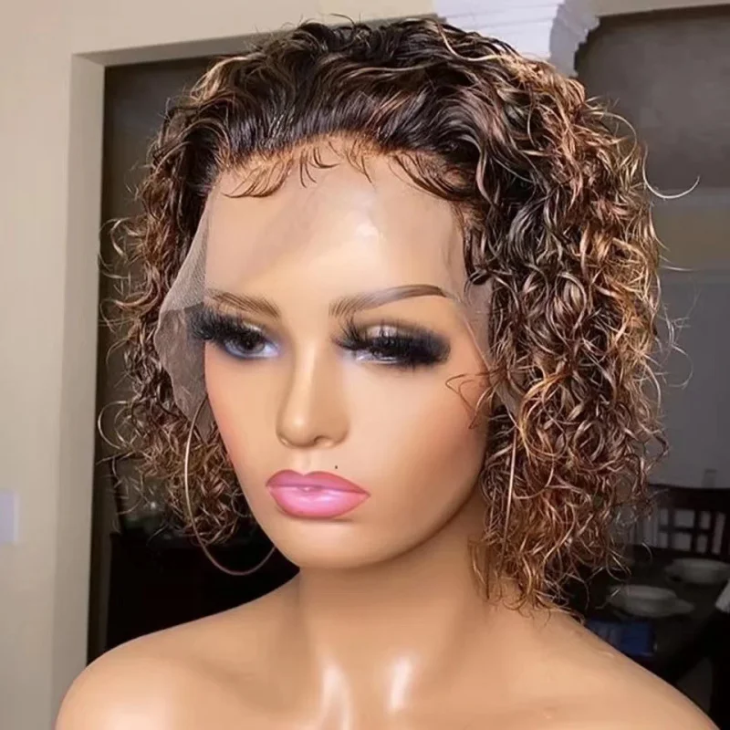

Front Hair European and American Style Golden Gradient Short Curly Lace Wig In Stock for Dropshipping