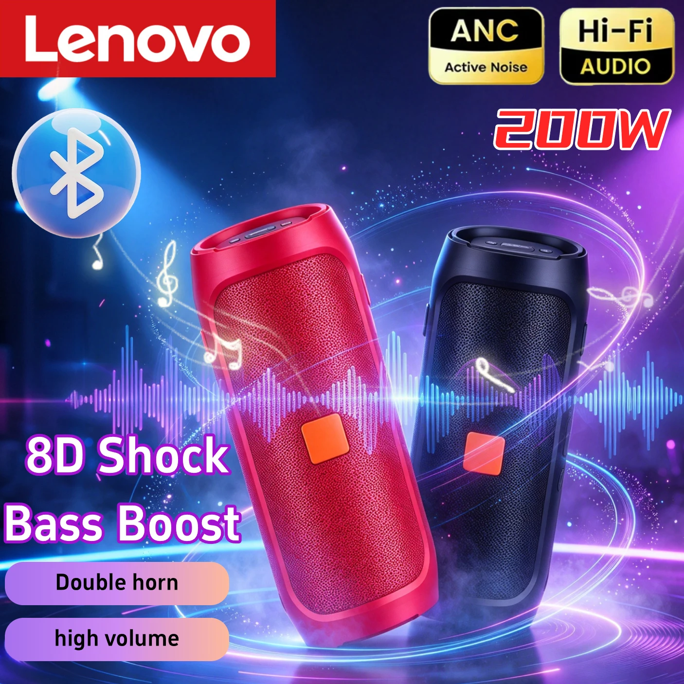 Lenovo TF USB FM Portable Bluetooth 5.3 Speakers Dual Speaker Stereo Playback Voice Broadcasting Subwoofer Wireless Speaker