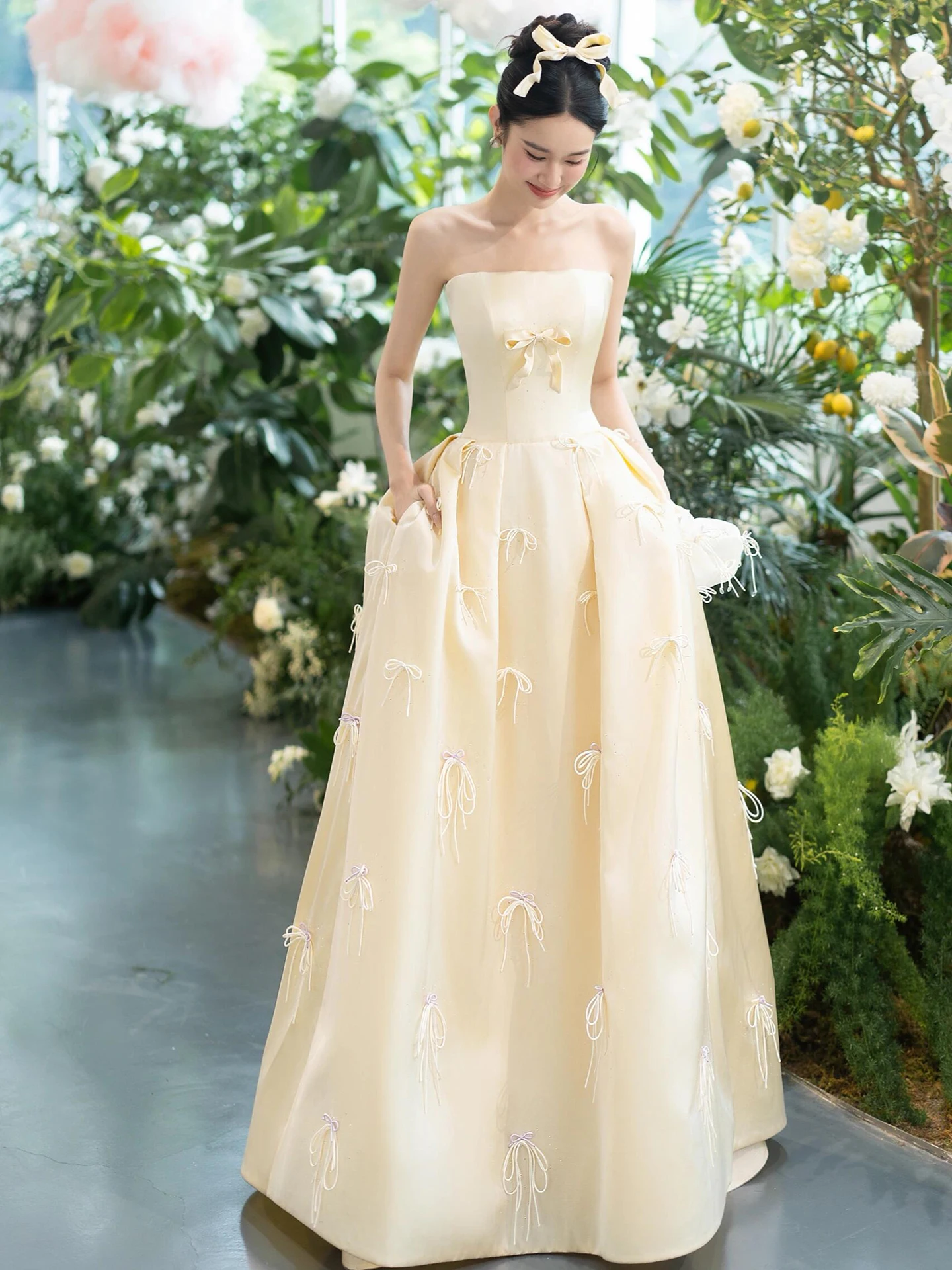 

Ele Bridal Gown with Sa Dry Forest Sle Prom Dr Long Evening Gown with Bow Detail for Wedding Parties And Perfor...